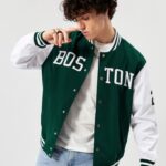 Men Letter Graphic Striped Trim Varsity Jacket